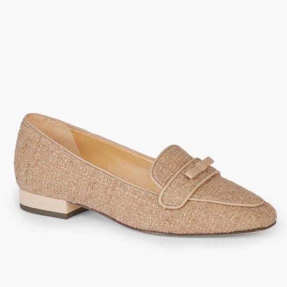 Talbots JANE BOW LOAFERS RIBBON TWEED Cream Preppy Academia Leather 8.5 Leather - Picture 1 of 10